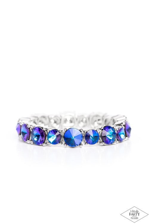 Paparazzi - Born To Bedazzle - Blue Oil Spill - Silver Stretchy Bracelet - Pink Diamond Exclusive!