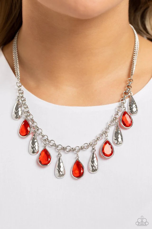 Paparazzi - Teardrop Timbre - Red Necklace