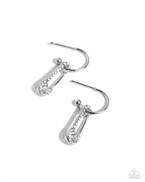 Paparazzi - Safety Pin Sentiment - White Earrings