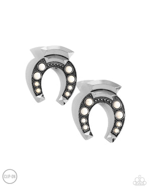 Paparazzi - Harmonious Horseshoe - White Earrings