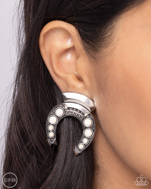 Paparazzi - Harmonious Horseshoe - White Earrings