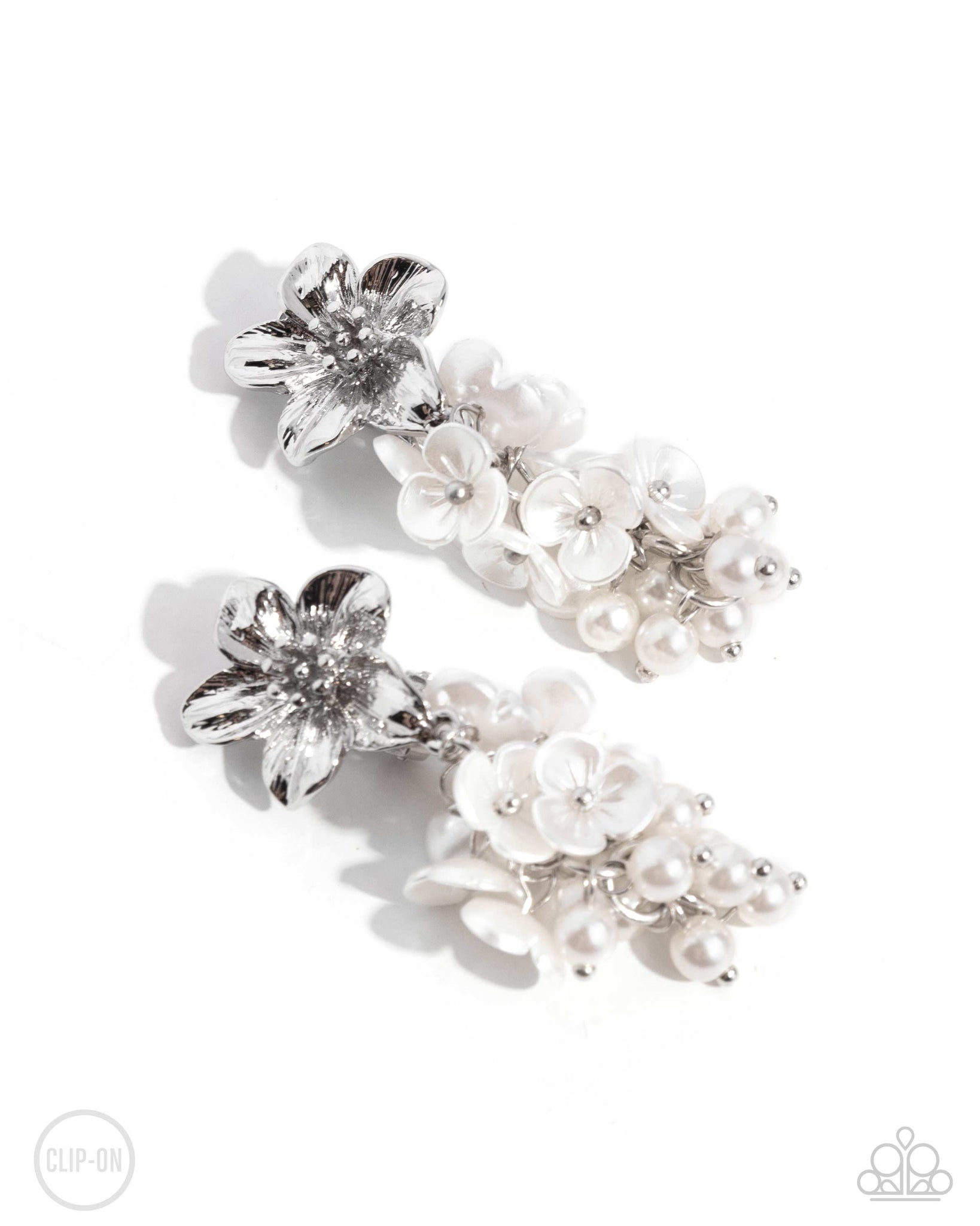 Paparazzi Accessories - Bouquet Bling - White Clip On Earrings