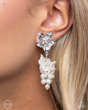 Paparazzi Accessories - Bouquet Bling - White Clip On Earrings