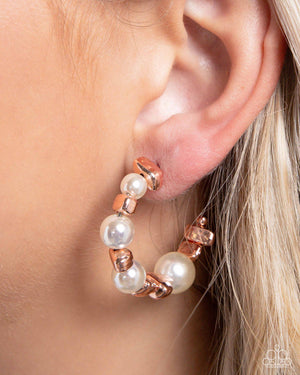 Paparazzi - Playful Pearls - Copper Earrings