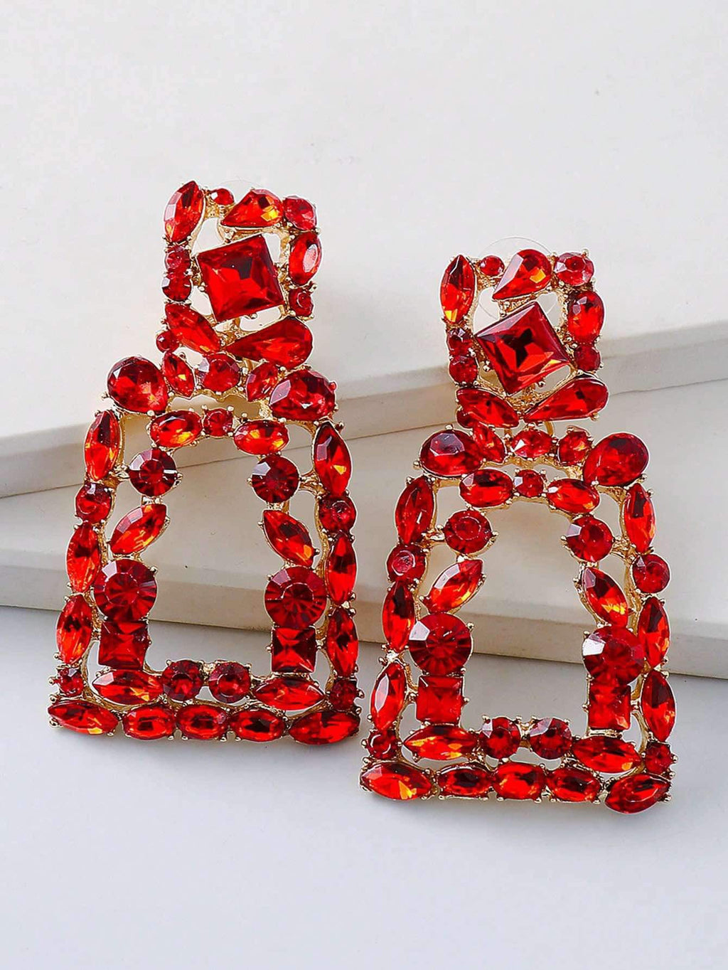 Glittering Geometry Earrings in Red