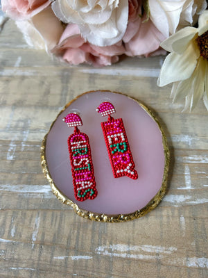 Merry Christmas Earrings in Pink