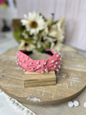 Pearl Twist Headband in Coral