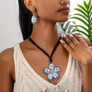 Floral Serenity  - Bue Necklace & Earrings Set