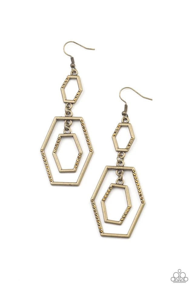 Paparazzi - Geometric Maven - Brass Earrings