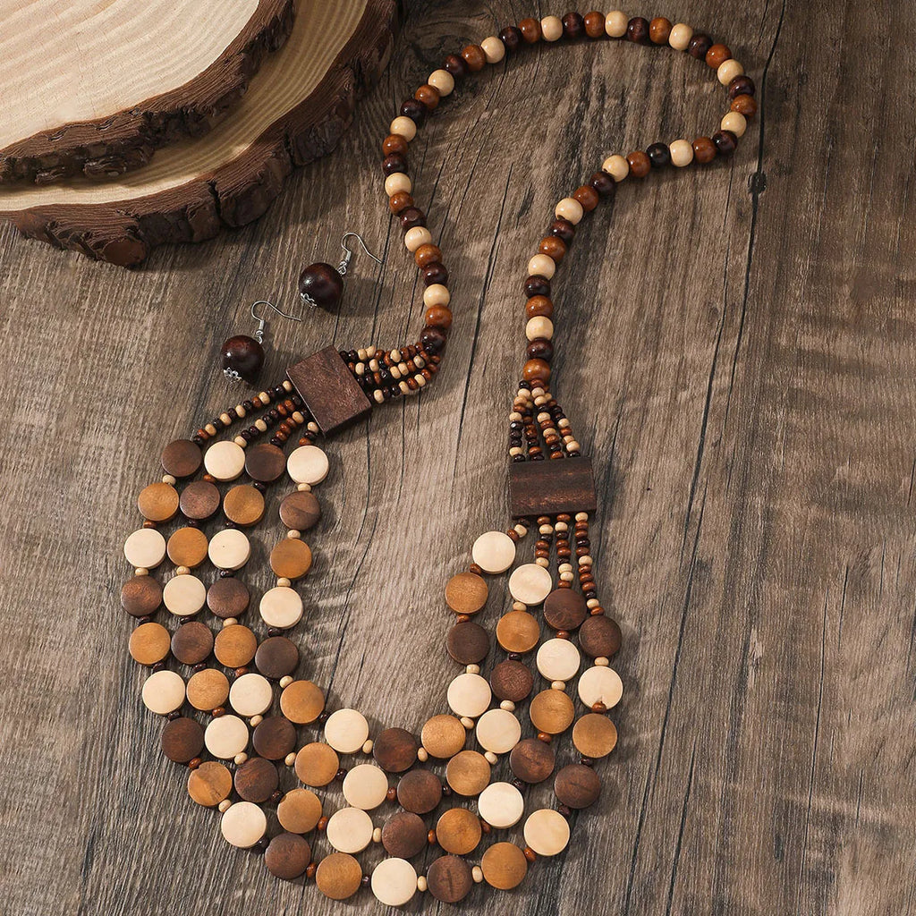 Rustic Harmony - Brown Necklace & Earrings Set