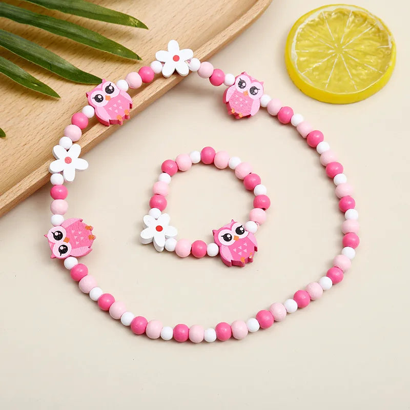 Dreamy Duo - Girls Pink Owl Necklace & Bracelet Set