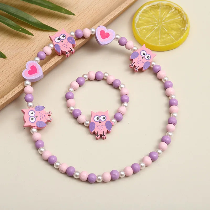 Dreamy Duo - Girls Purple Owl Necklace & Bracelet Set