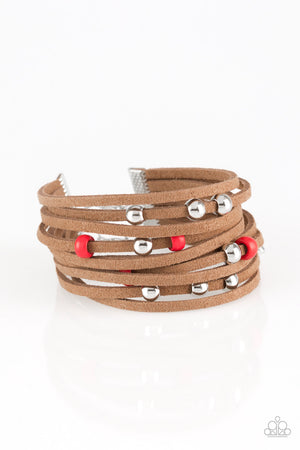 Paparazzi Accessories - Colorfully Coachella - Red, Silver & Brown Bracelet