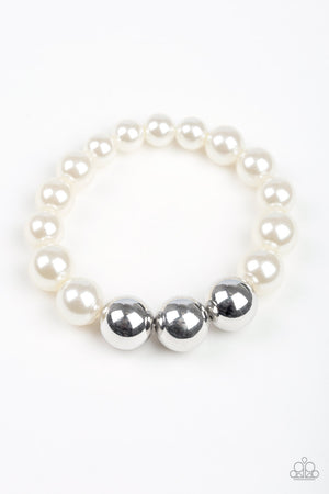 Paparazzi Accessories - All Dress UPTOWN - White & Silver Bracelet