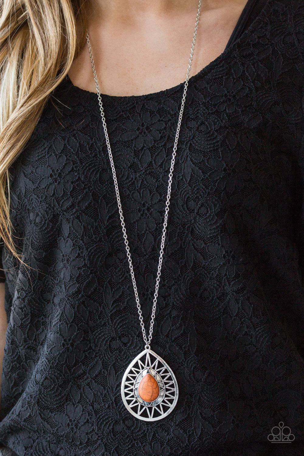 Paparazzi Accessories - Summer Sunbeam - Orange & Silver Necklace