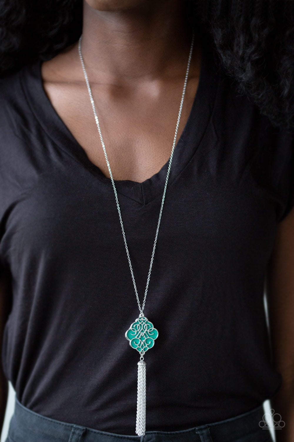 Paparazzi Accessories - Malibu Mandala - Green & Silver Necklace