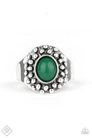 Paparazzi - Please and Thank You - Silver & Green Ring