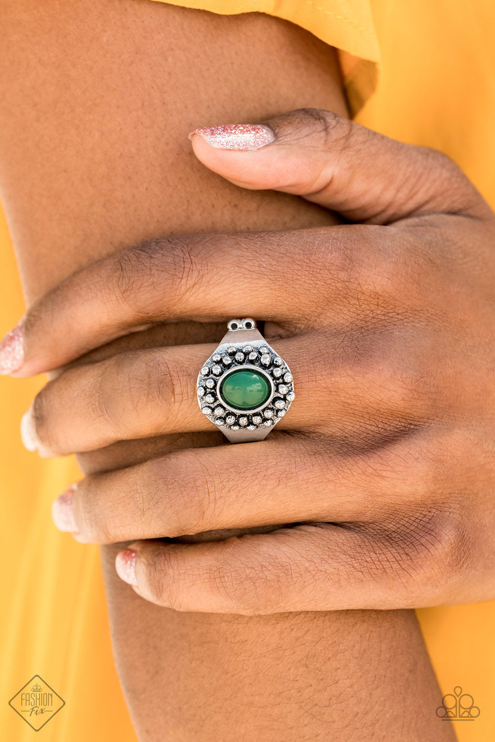 Paparazzi Accessories - Please and Thank You - Silver & Green Ring