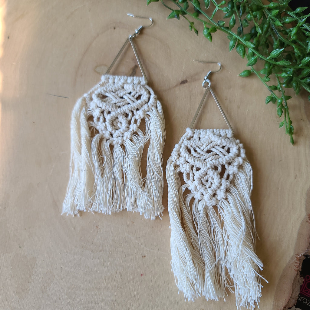 Paparazzi - Modern Day Macrame - White Earrings