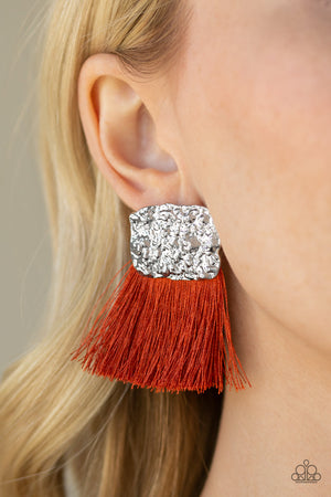Paparazzi Accessories - Plume Bloom - Orange & Silver Earrings