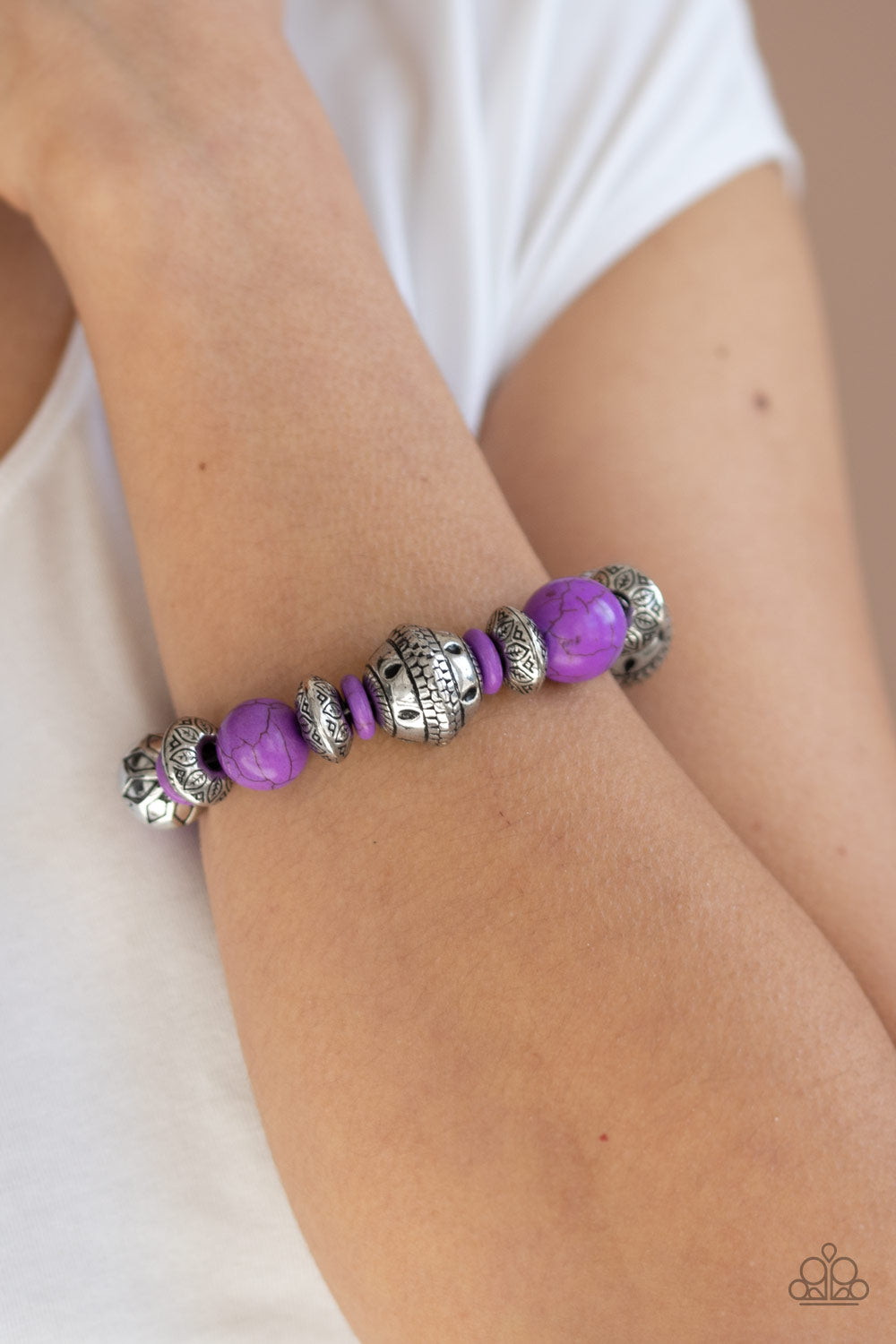 Paparazzi Accessories - Majestic Masonry - Purple & Silver Bracelet