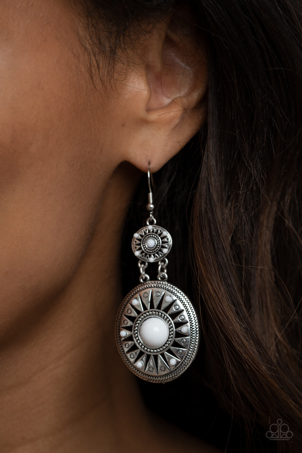 Paparazzi - Temple of The Sun - White Earrings