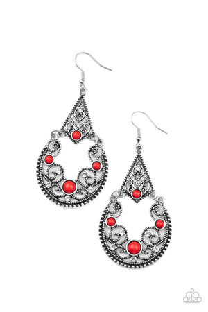 Paparazzi - Bohemian Ball - Red Earrings