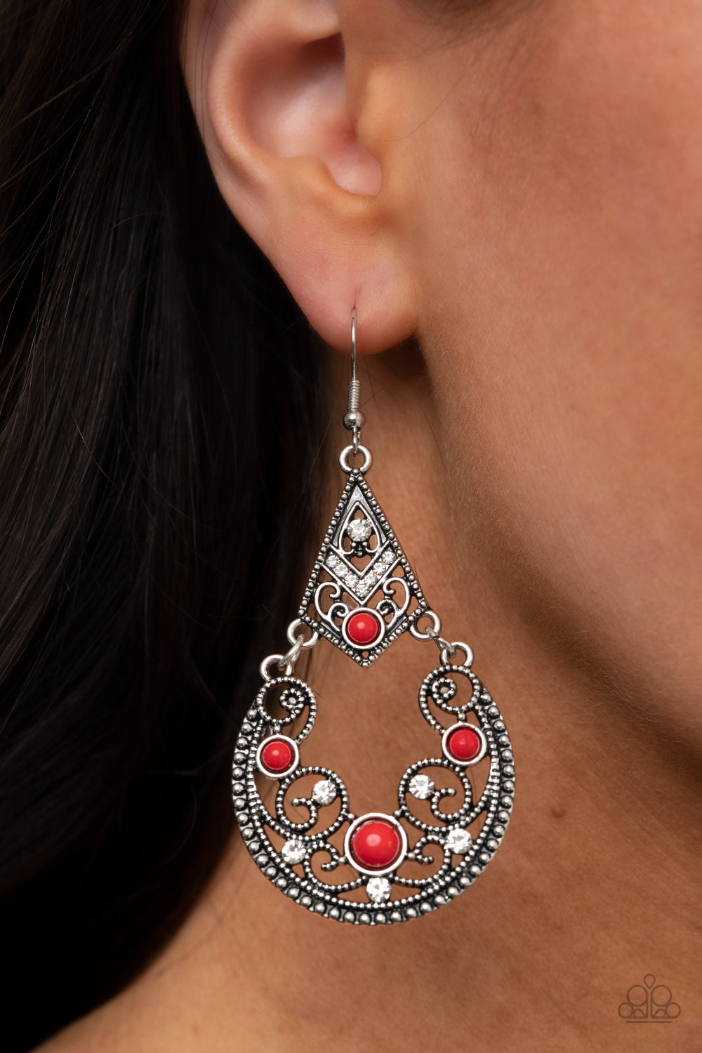 Paparazzi - Bohemian Ball - Red Earrings