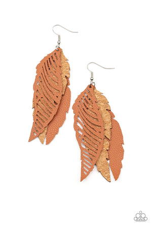 Paparazzi WINGING Off The Hook - Brown leather - Earrings