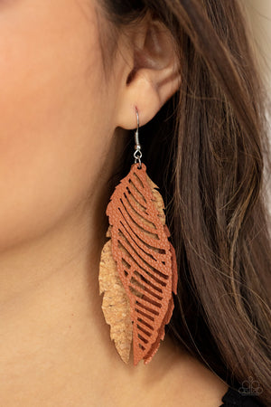 Paparazzi WINGING Off The Hook - Brown leather - Earrings