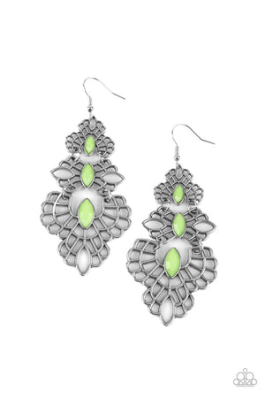 Paparazzi - Flamboyant Frills - Green Earrings