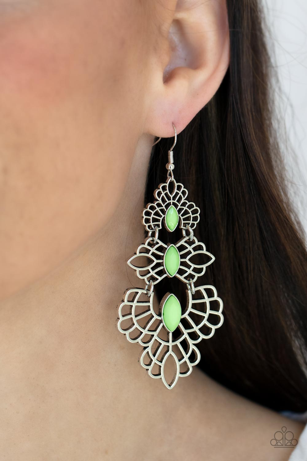 Paparazzi - Flamboyant Frills - Green Earrings