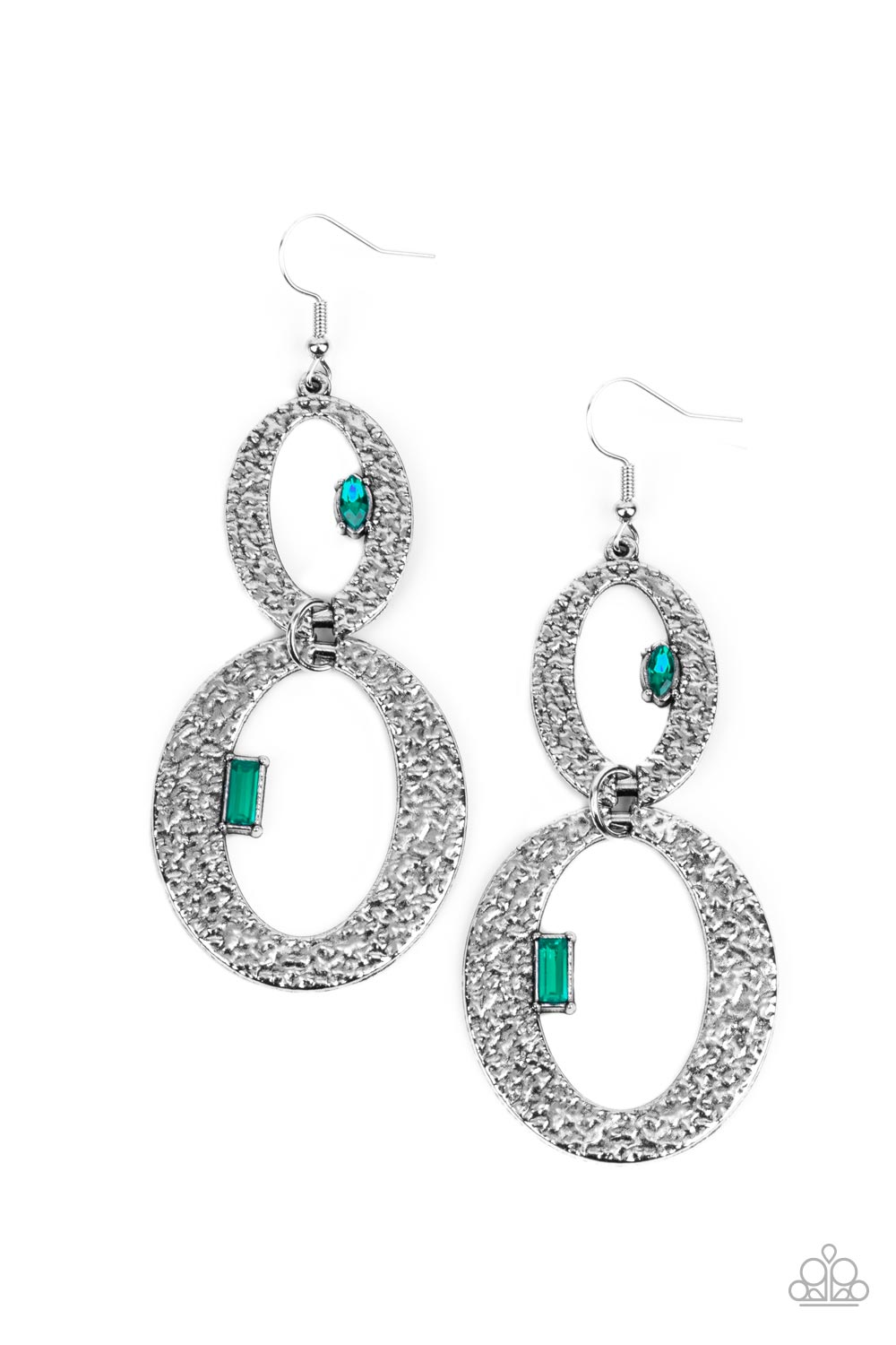 Paparazzi - OVAL and OVAL Again - Green Earrings