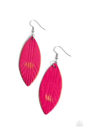 Paparazzi - Leather Lounge - Pink Earrings