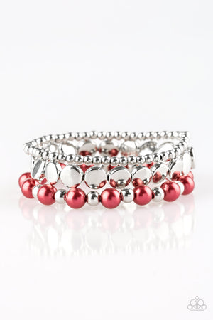 Paparazzi Accessories - Girly Girl Glamour - Red & Silver Bracelet