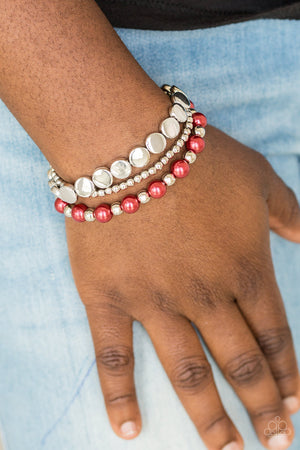 Paparazzi Accessories - Girly Girl Glamour - Red & Silver Bracelet