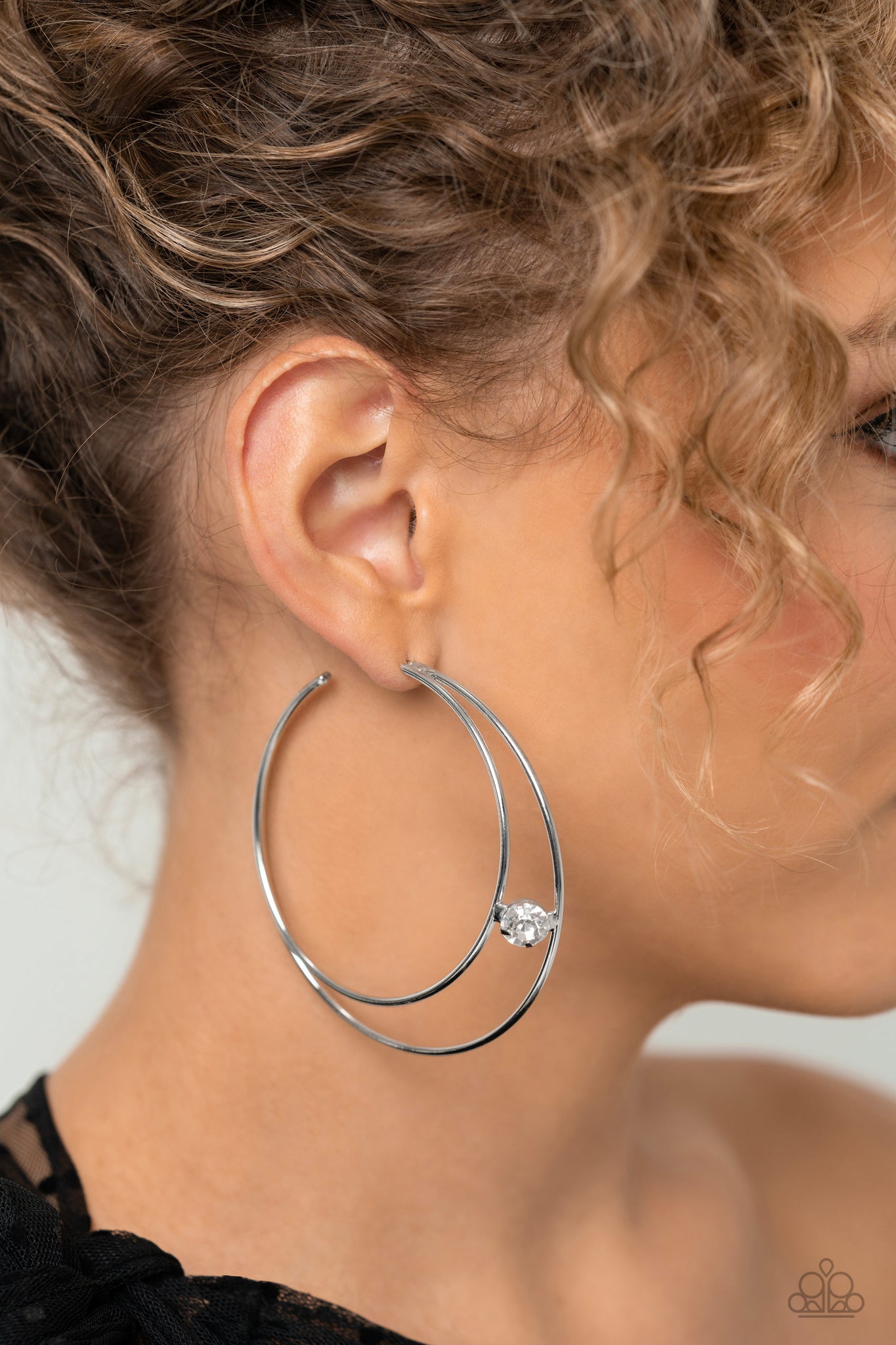 Paparazzi - Theater HOOP - White Earrings