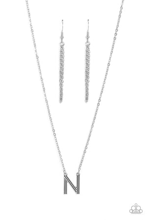 Paparazzi - Leave Your Initials - Silver - N Necklace