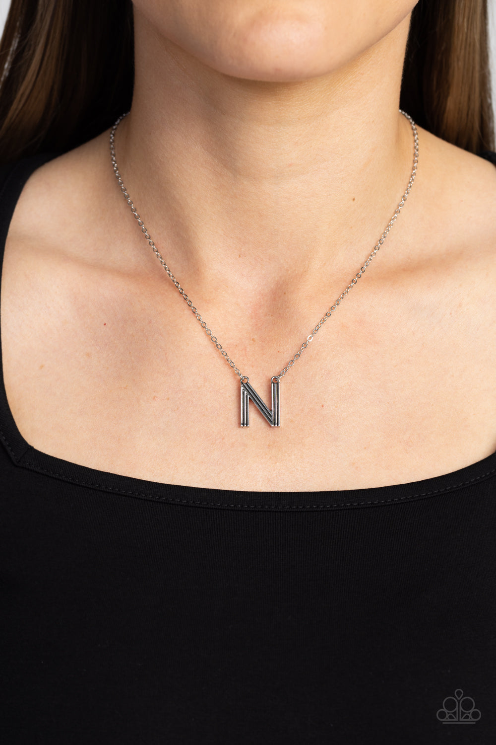 Paparazzi - Leave Your Initials - Silver - N Necklace