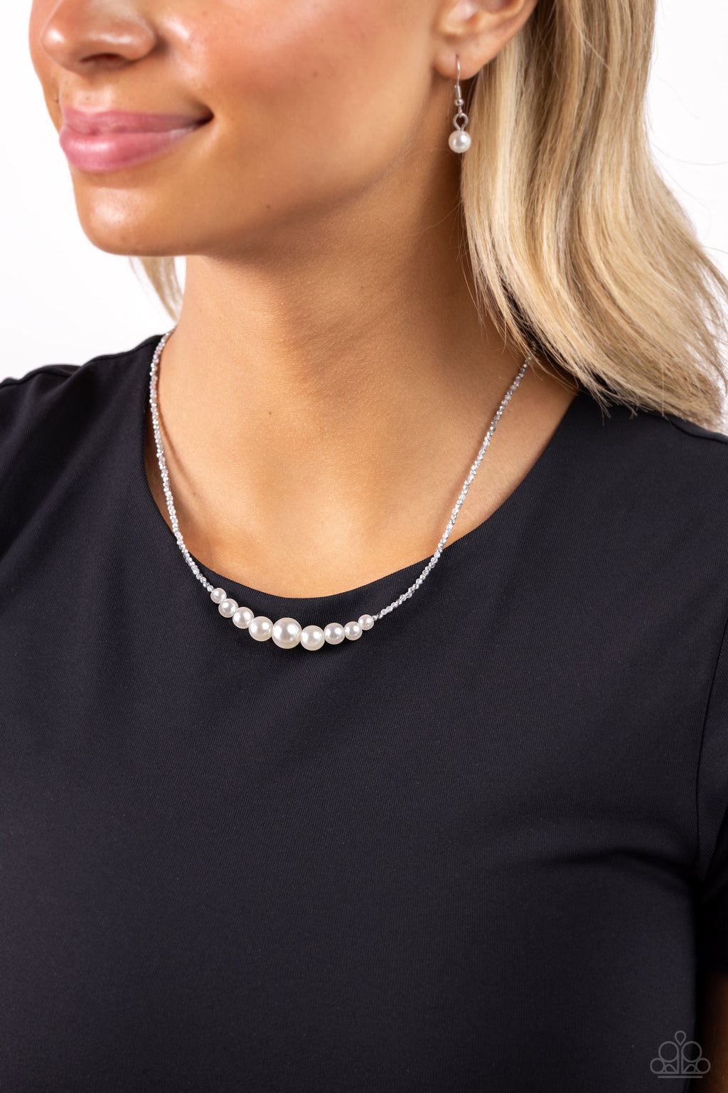 Paparazzi - White Collar Whimsy - Silver Necklace