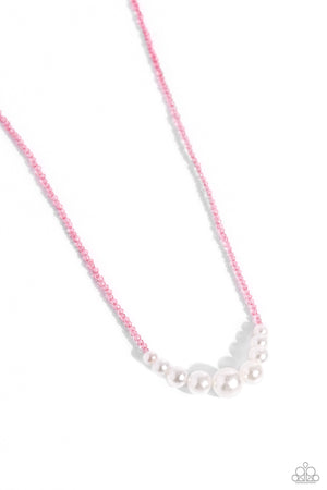 Paparazzi - White Collar Whimsy - Pink Necklace