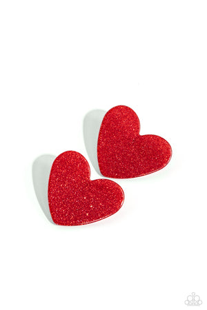 Paparazzi - Sparkly Sweethearts - Red Earrings