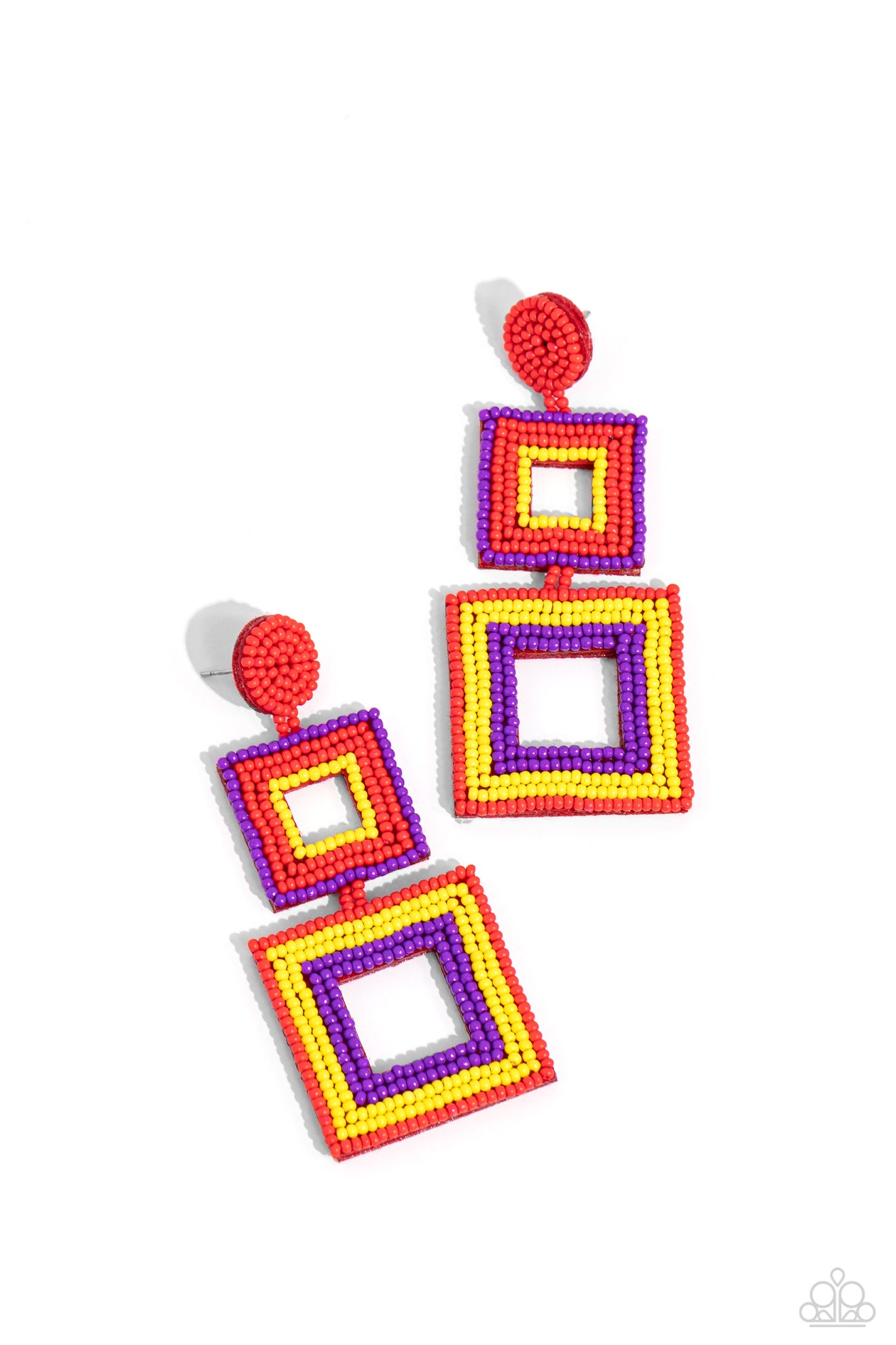 Paparazzi - Seize the Squares - Red Earrings