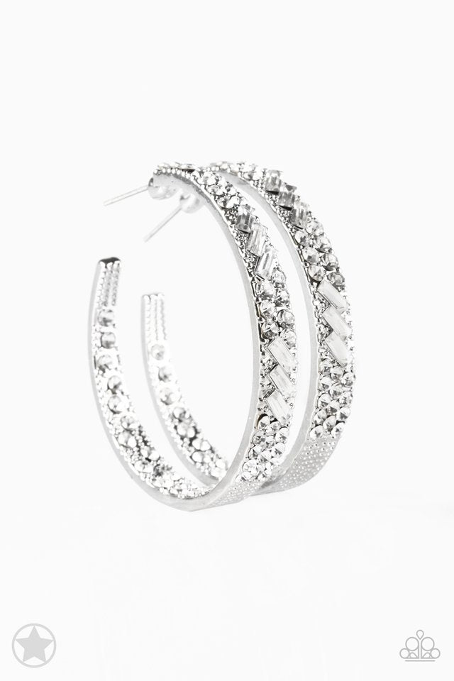 Paparazzi Accessories - GLITZY By Association - White Hoop Earrings
