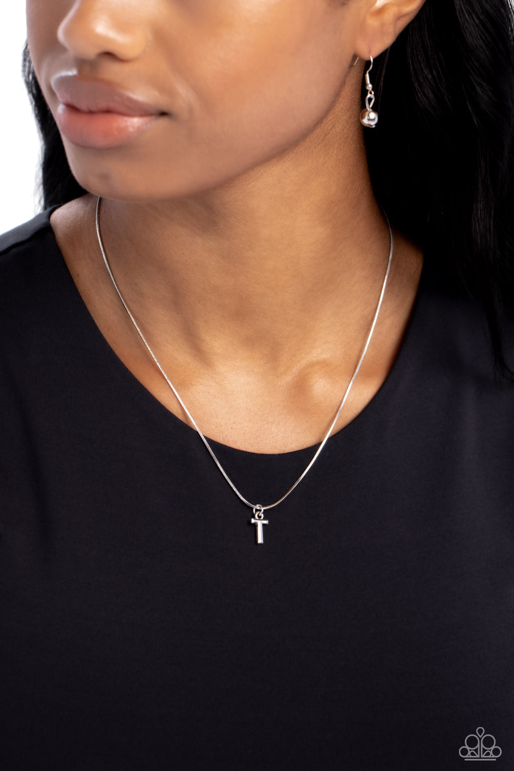 Paparazzi - Seize the Initial - Silver - T Necklace