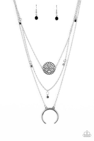 Paparazzi Accessories - Lunar Lotus - Black & Silver Necklace