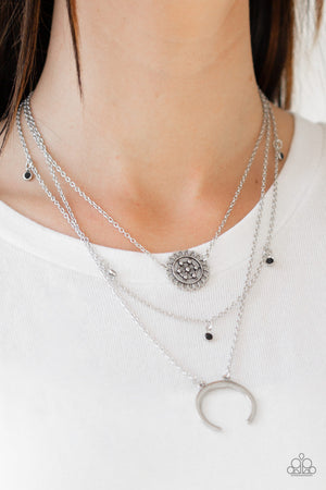 Paparazzi Accessories - Lunar Lotus - Black & Silver Necklace